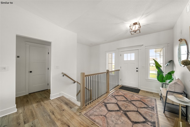 entrance foyer with light hardwood / wood-style floors and a healthy amount of sunlight