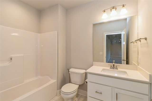 full bathroom with vanity, shower / tub combination, toilet, and tile patterned floors