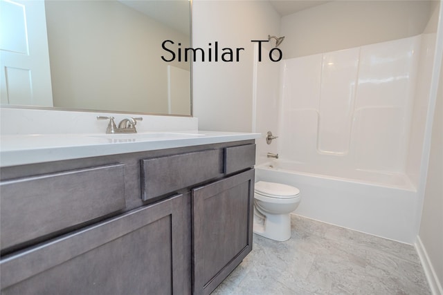 full bath featuring shower / bathtub combination, vanity, and toilet