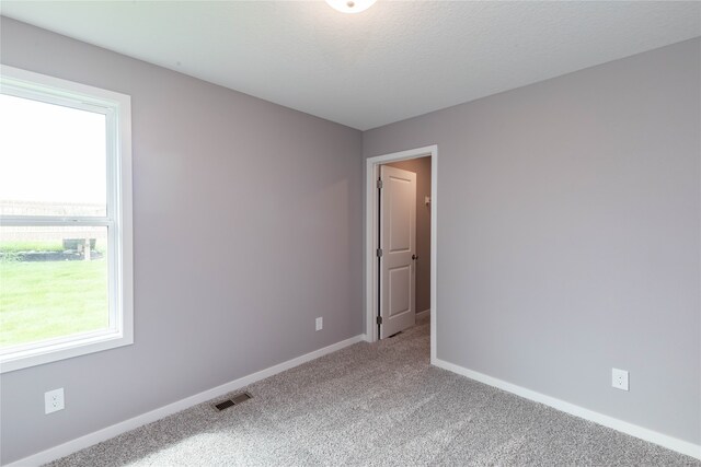 spare room featuring a textured ceiling and carpet floors