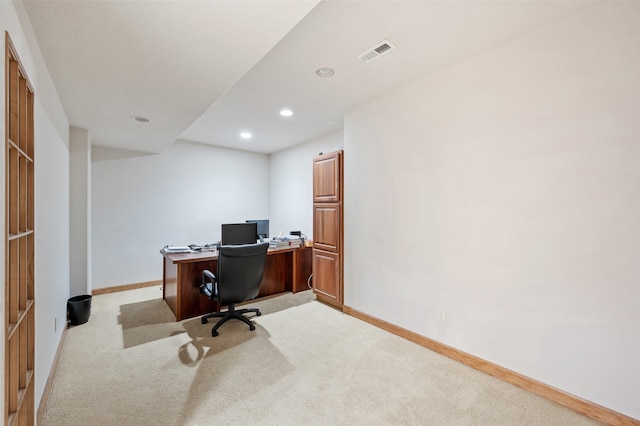 view of carpeted office space