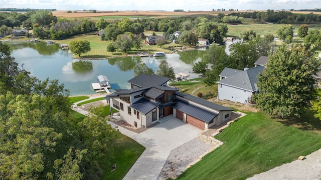 aerial view with a water view