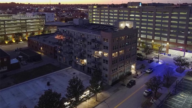 view of aerial view at dusk