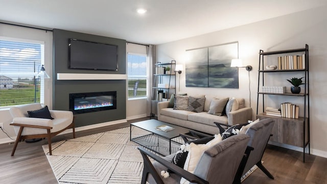 living room featuring light hardwood / wood-style floors and a healthy amount of sunlight