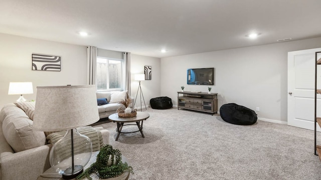 living room with carpet floors