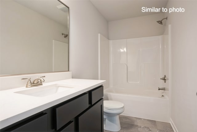 full bathroom with vanity, shower / bathtub combination, and toilet