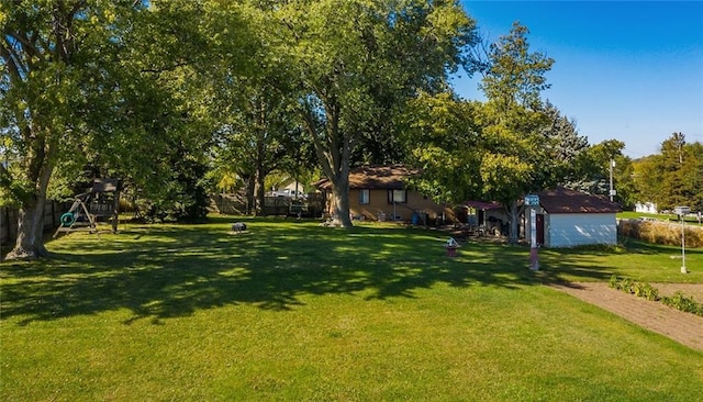 view of yard with a playground