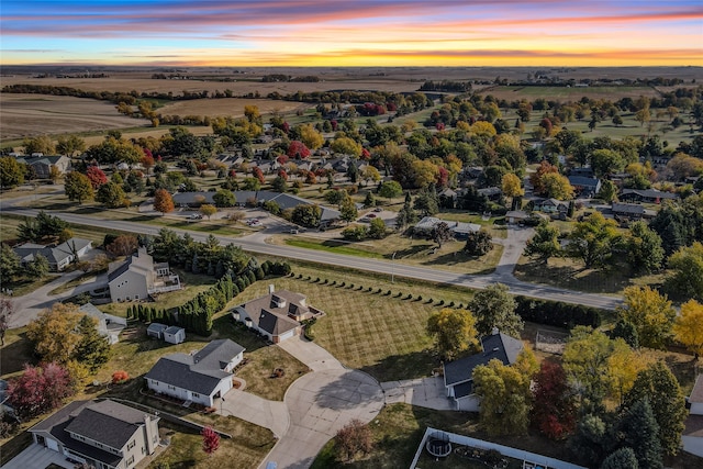 view of aerial view at dusk