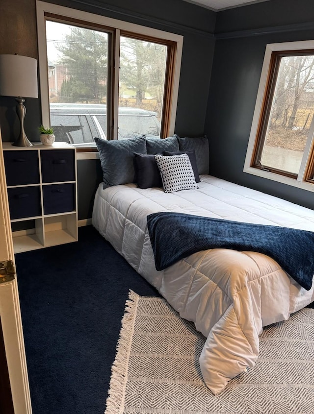 bedroom with multiple windows and carpet flooring