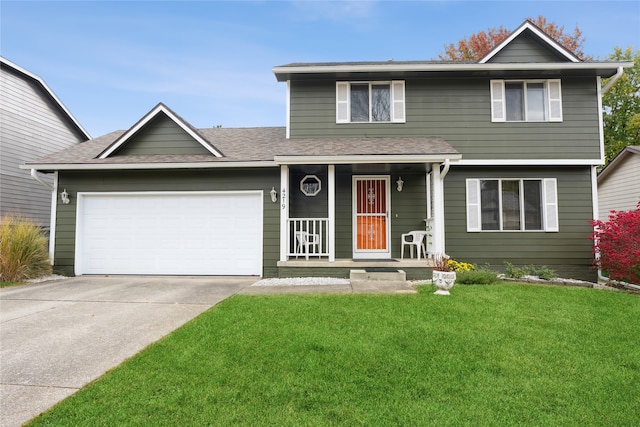 view of front property featuring a front yard and a garage