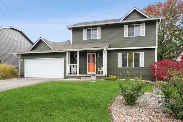 view of front facade featuring a garage and a front lawn