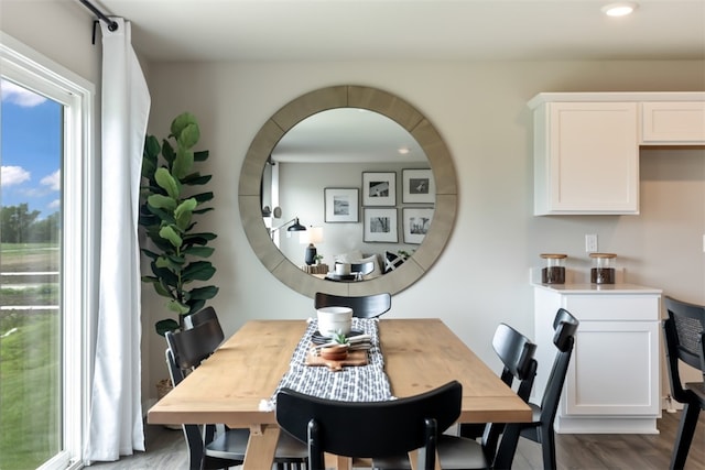 dining area with light hardwood / wood-style floors