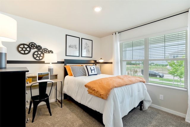 bedroom featuring multiple windows and light carpet