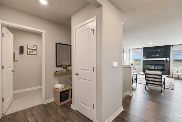 hallway featuring dark wood-type flooring