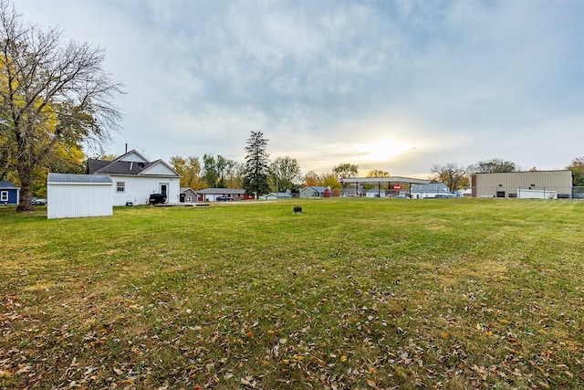 view of yard featuring a storage shed