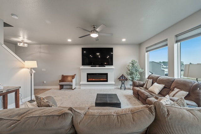 living room featuring ceiling fan