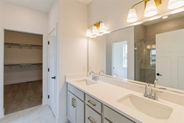 bathroom featuring vanity and walk in shower