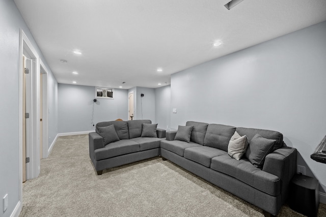 living room with light colored carpet