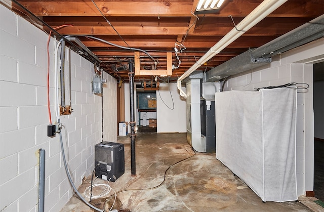 basement with heating unit