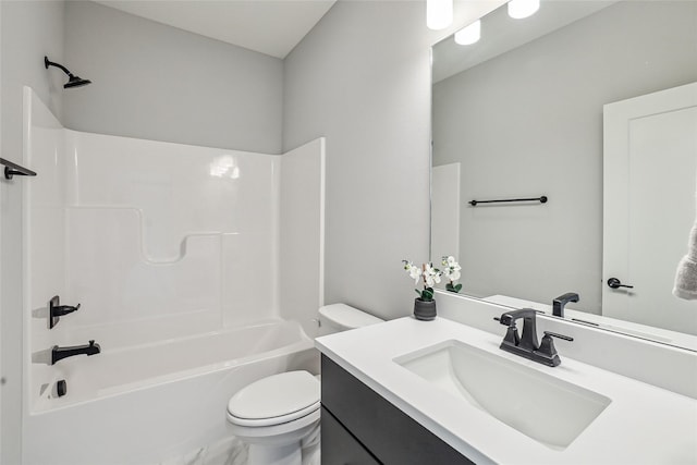 full bathroom featuring toilet, bathtub / shower combination, and vanity