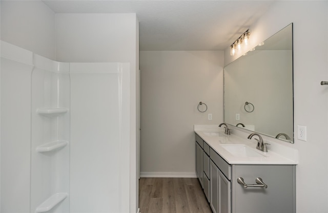 bathroom featuring vanity and wood-type flooring