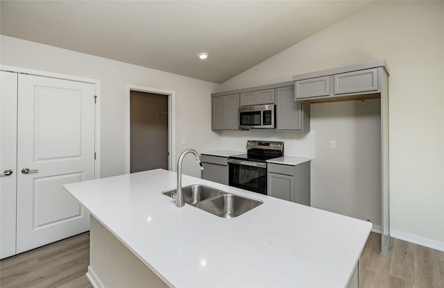 kitchen featuring appliances with stainless steel finishes, sink, and a center island with sink