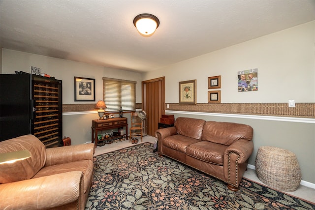 living room featuring a textured ceiling