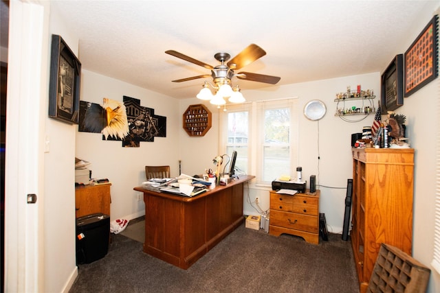 1600 Evergreen Ave, Des Moines, IA 50320 - carpeted home office with a ceiling fan and baseboards