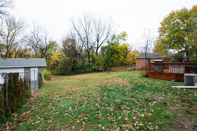 1600 Evergreen Ave, Des Moines, IA 50320 - view of yard with a wooden deck and central AC