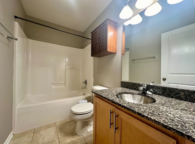 full bathroom with vanity, shower / washtub combination, toilet, and tile patterned flooring