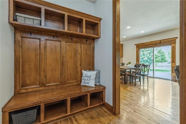 mudroom featuring light hardwood / wood-style flooring