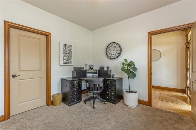 view of carpeted home office