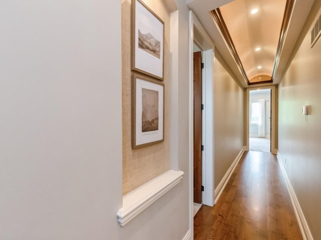 3123 162nd St, Urbandale, IA 50323 - corridor featuring wood finished floors, recessed lighting, and baseboards