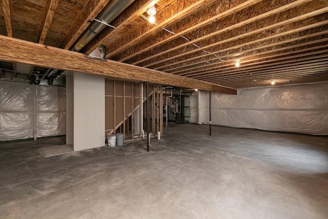 basement with heating unit