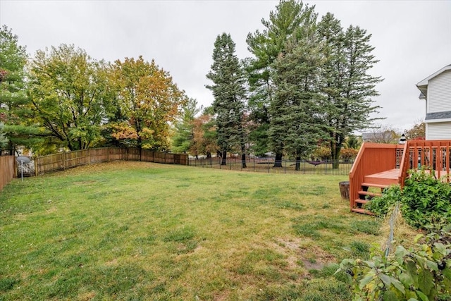 view of yard with a wooden deck