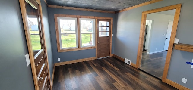 doorway to outside with dark hardwood / wood-style floors