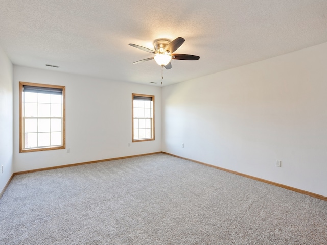 unfurnished room featuring a wealth of natural light, a textured ceiling, and carpet floors