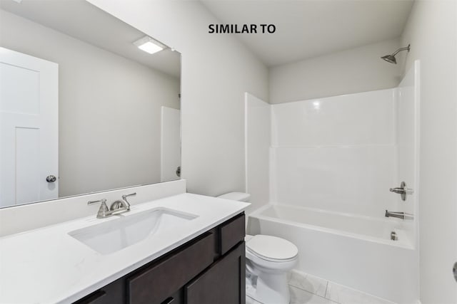 full bathroom featuring toilet, vanity, and washtub / shower combination