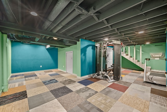 basement with carpet flooring