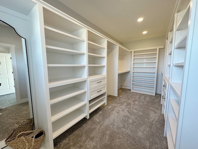 walk in closet featuring carpet floors