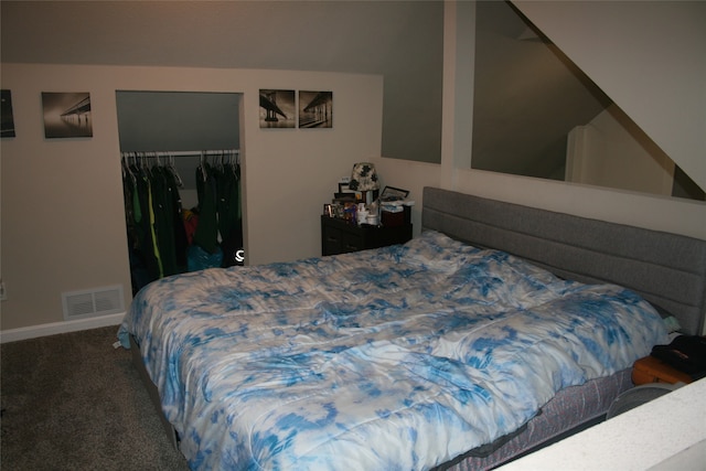 carpeted bedroom with a closet