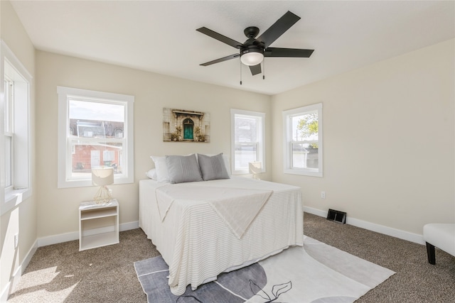 bedroom with carpet flooring and ceiling fan