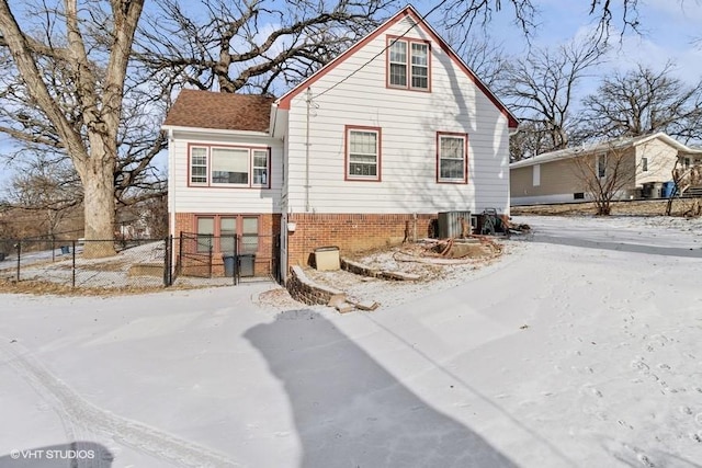 view of snow covered property