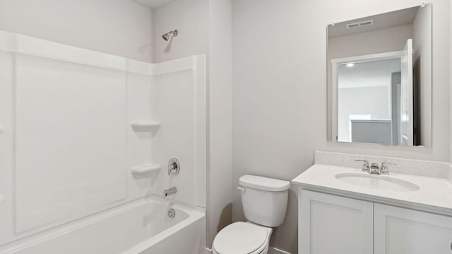 full bathroom featuring shower / tub combination, vanity, and toilet