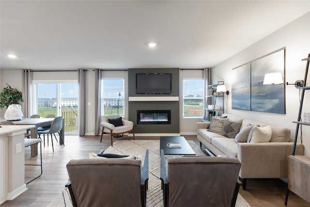 living room with plenty of natural light and light hardwood / wood-style floors