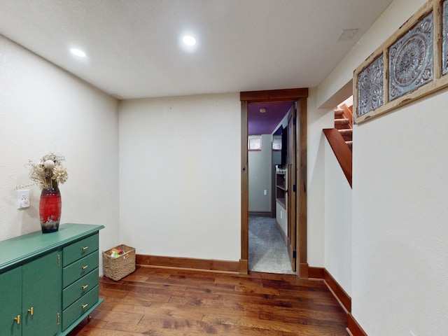 hall featuring dark hardwood / wood-style floors