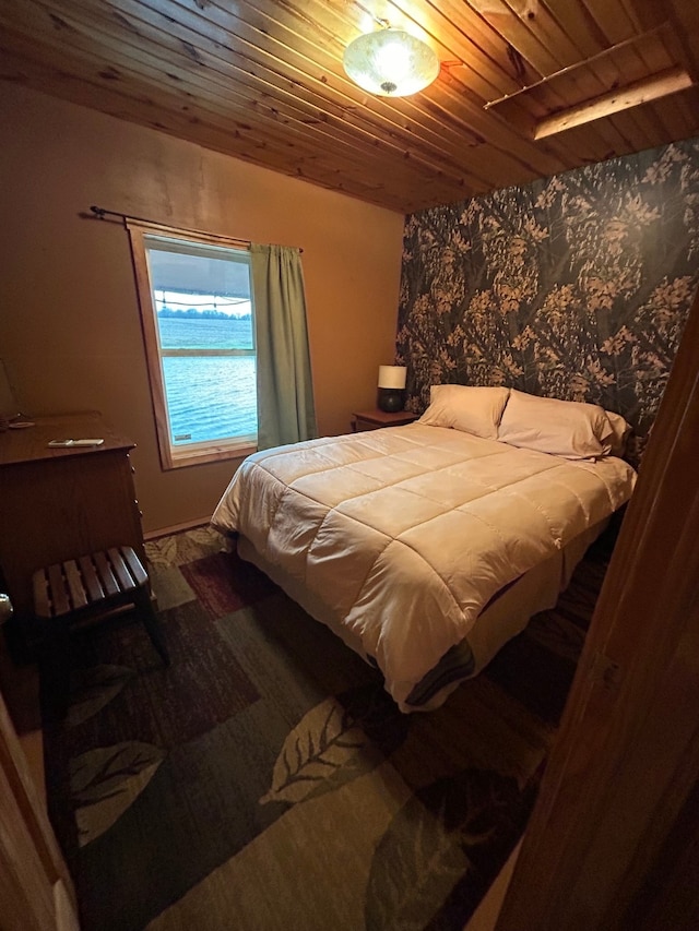 bedroom with wood ceiling