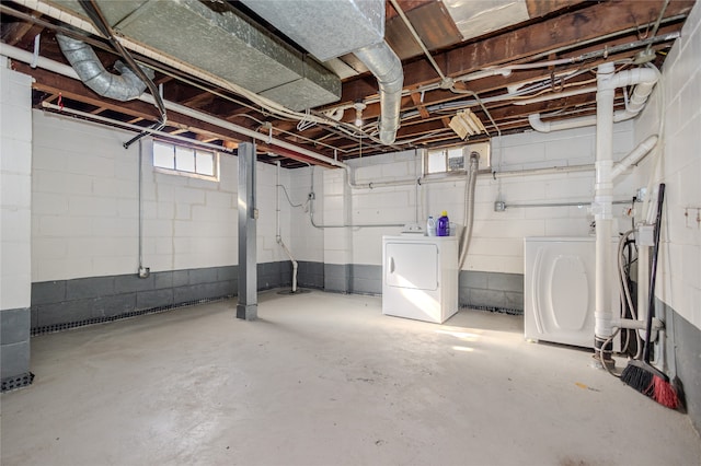 basement featuring washer and clothes dryer