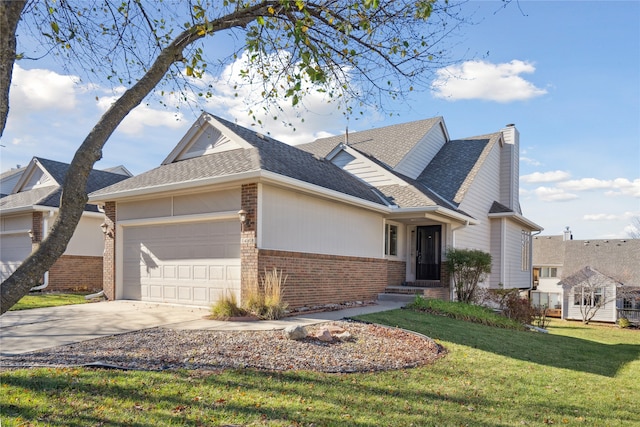 view of front facade with a front lawn and a garage