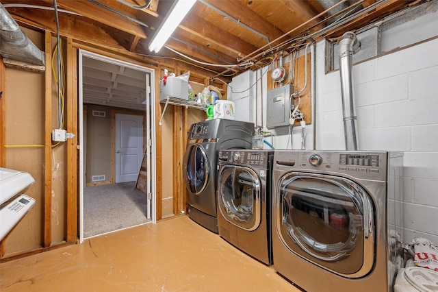 washroom featuring separate washer and dryer and electric panel